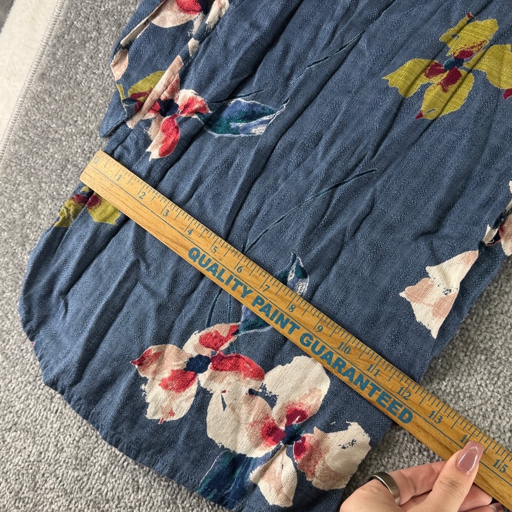 Rip Curl Floral Wide Leg High Rise Culotte Pants Blue Boho Beach Womens M Belted - Picture 4 of 9